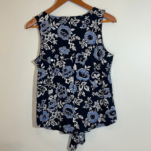 LOFT Navy and White Floral Tank Top - Picture 3 of 4